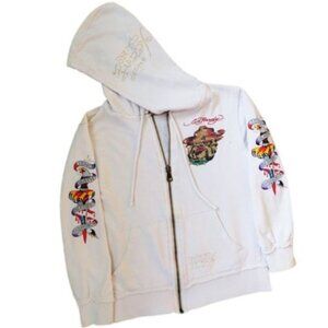 Ed Hardy Kids USMC Bull Dog White Hoodie Sweatshirt Full Zip Front Back Sleeve 6